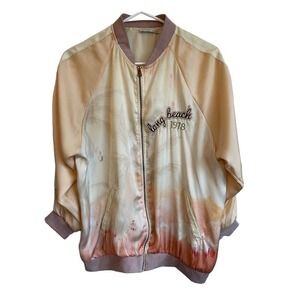 Zara W/B Collection satinn women's watercolor bomber jacket.